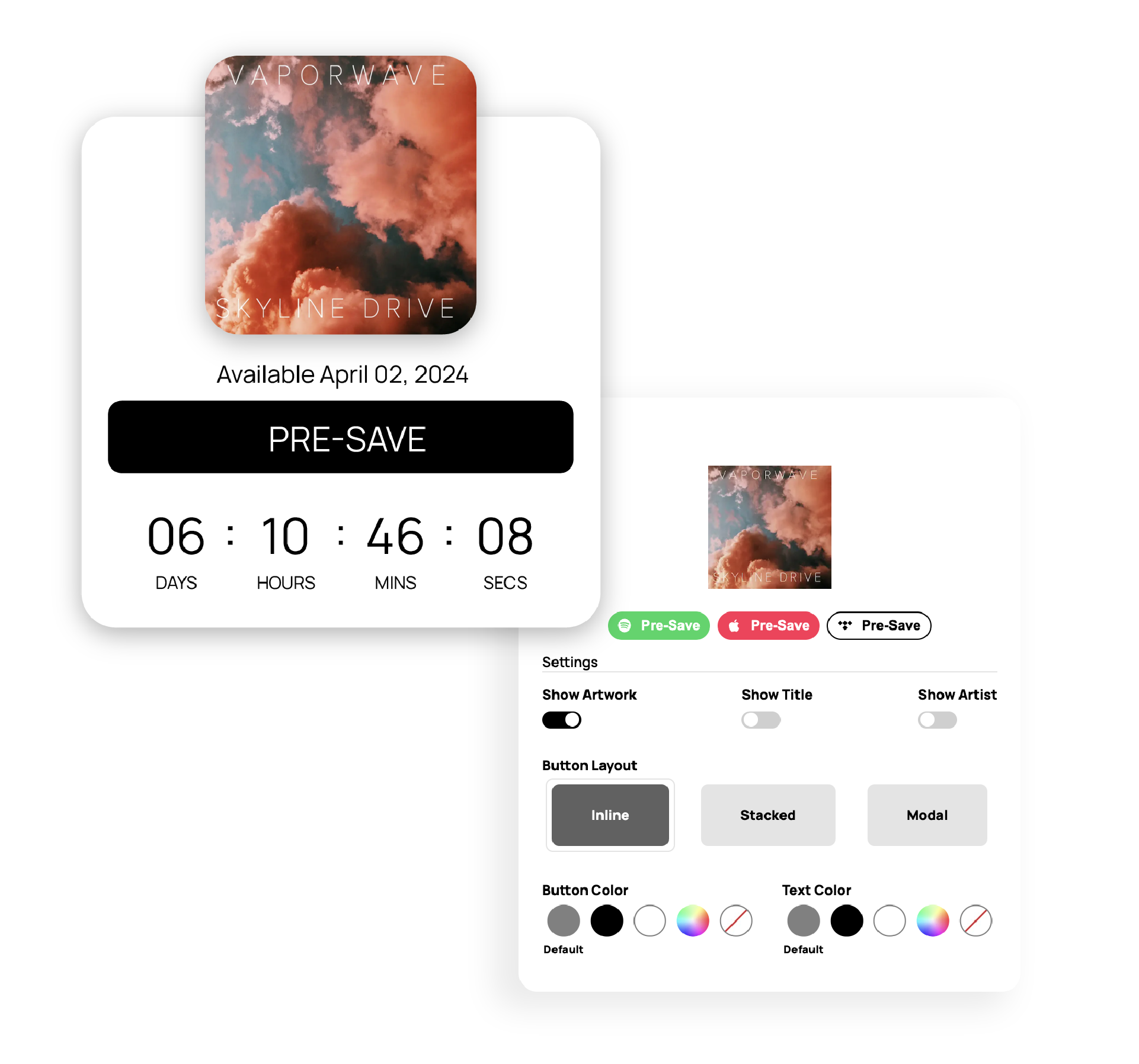 Custom pre-save settings embeded on website