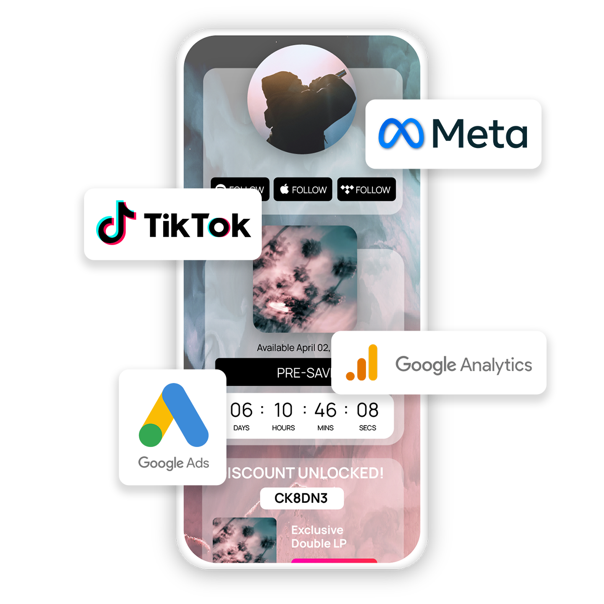 music marketing advertising integrations with TikTok, Meta, and Google Ads