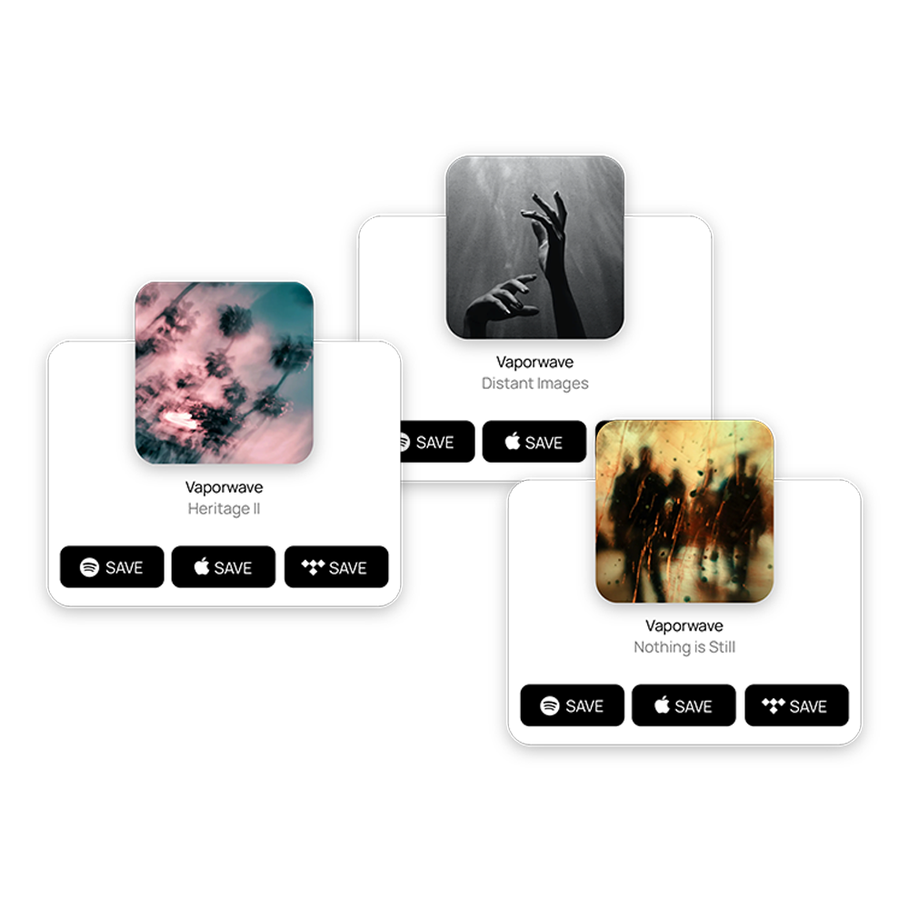 embeded save buttons for Spotify Apple Music and more