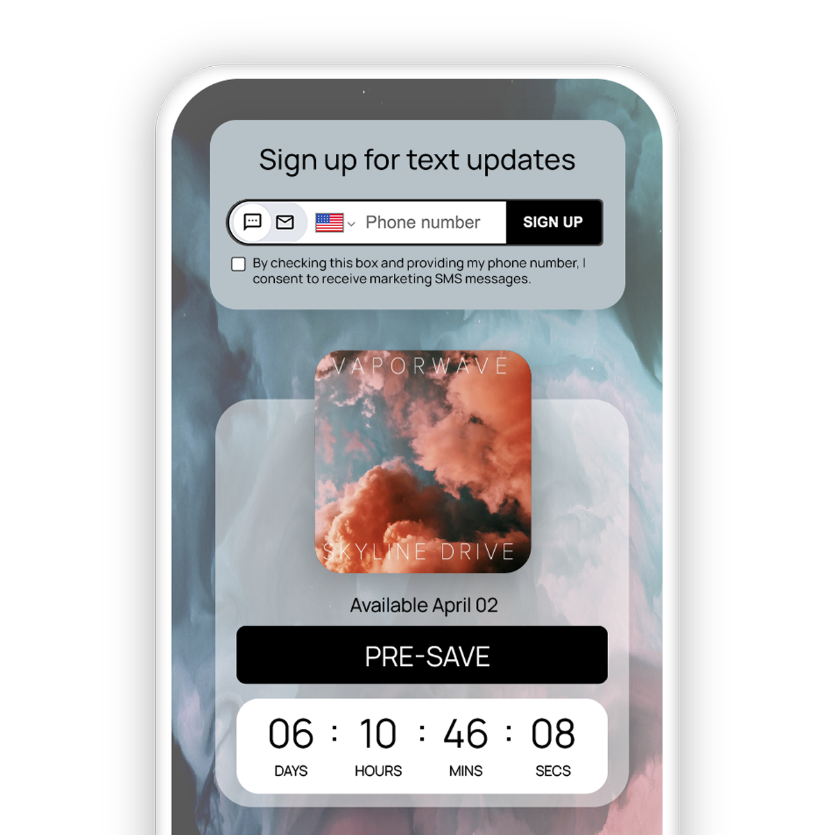 SMS sign up form on pre-save countdown page