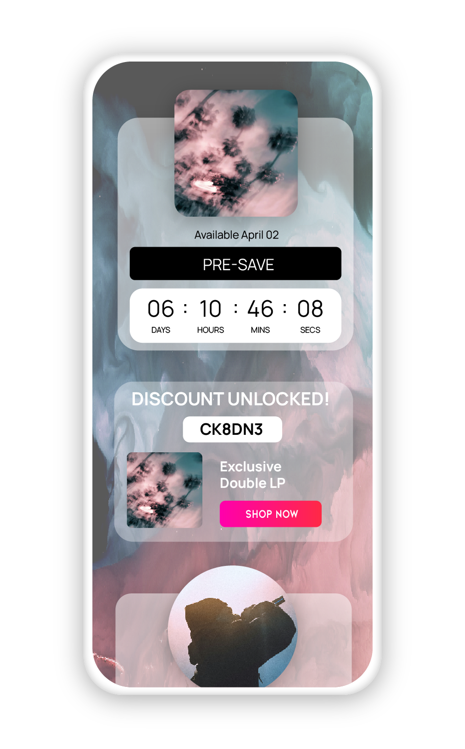 Sonikit Spotify and Apple Music pre-save countdown page on iPhone