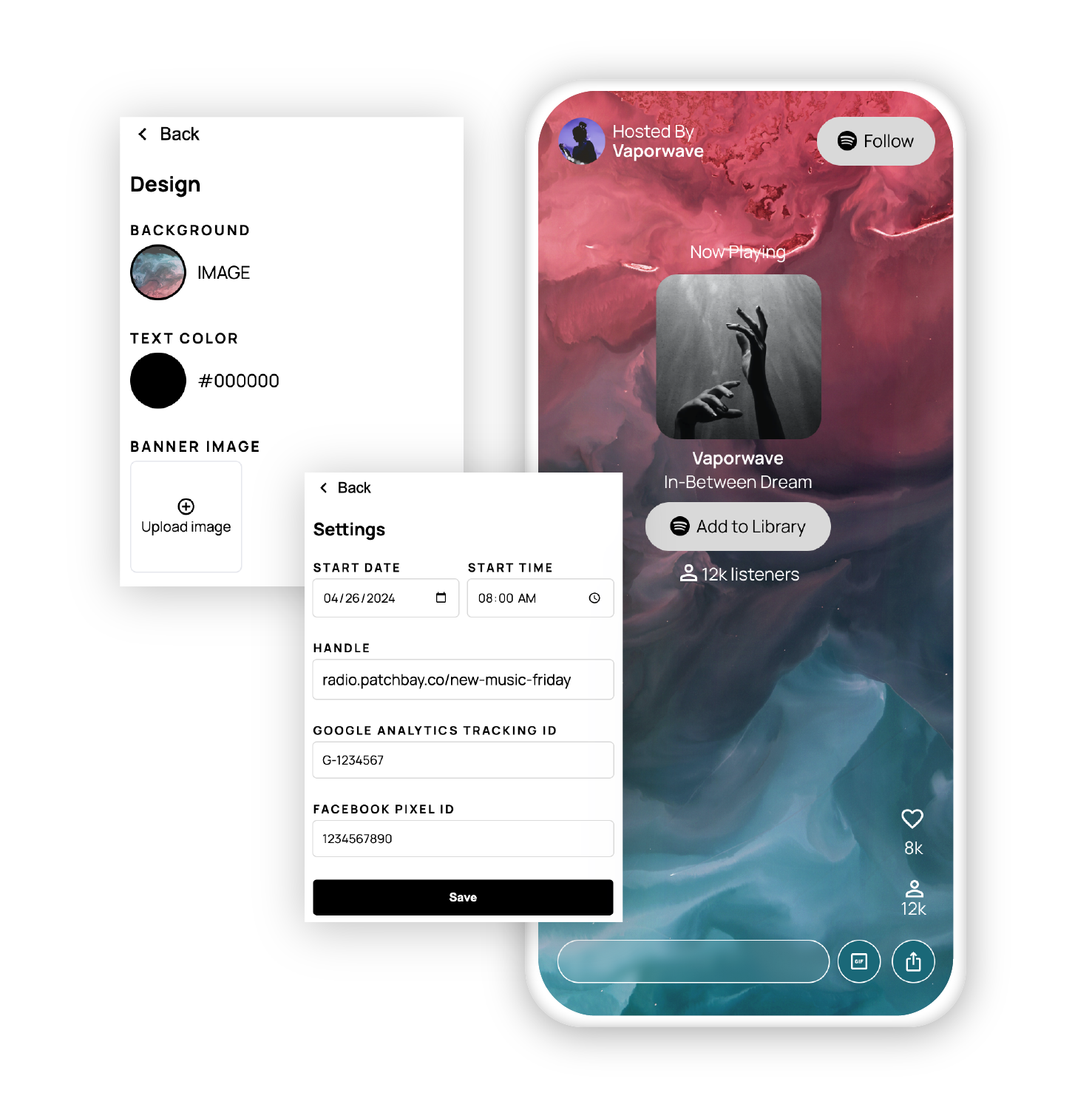 Sonikit listening party design settings