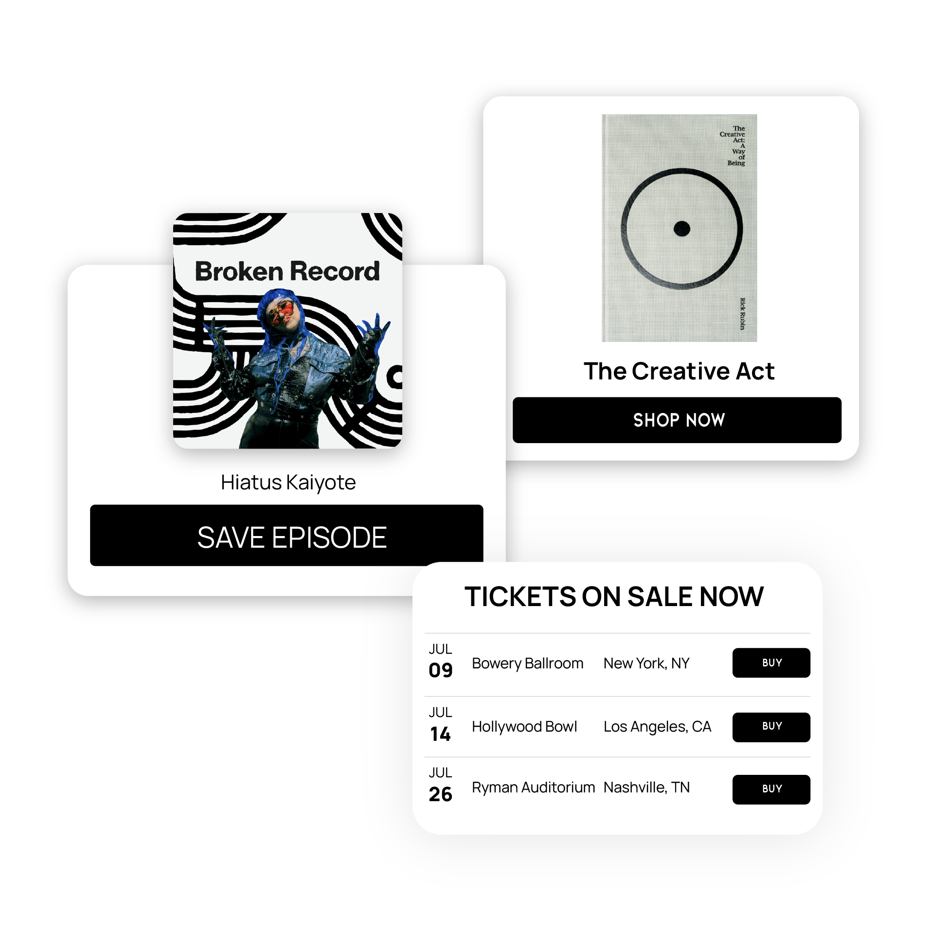 Podcast merch and tour integration