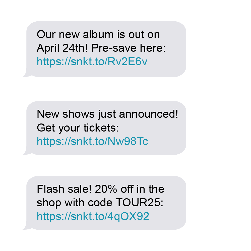 SMS text messages on mobile phone for music marketing