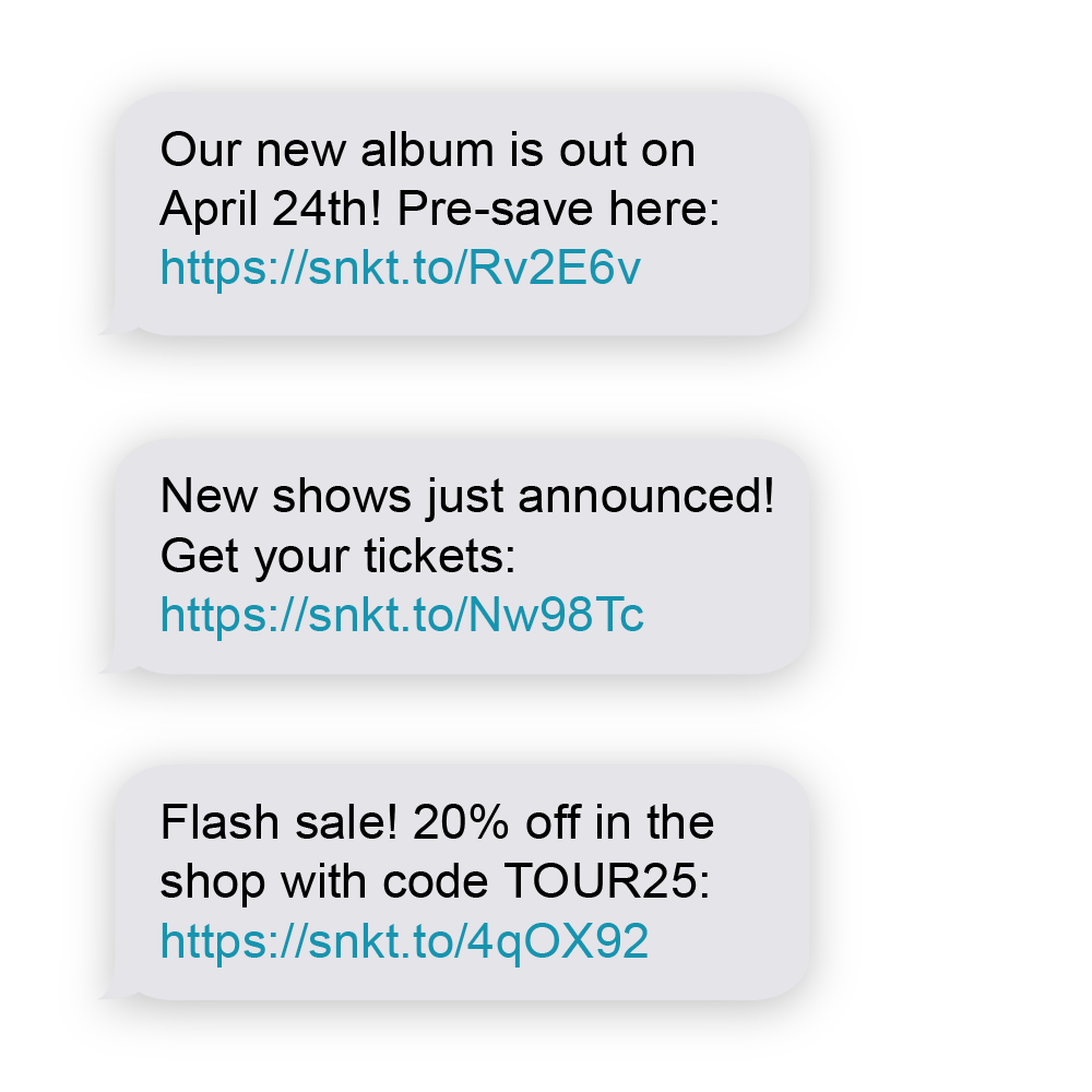 SMS text messages on mobile phone for artist marketing